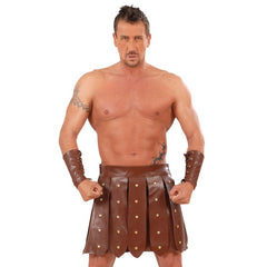 Gladiator costume with faux leather-look skirt and armbands, Roman warrior outfit accessory