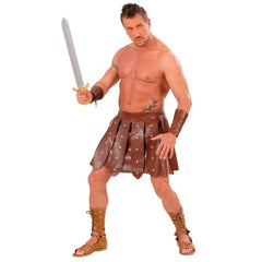 Gladiator costume with faux leather-look skirt and armbands, Roman warrior outfit accessory