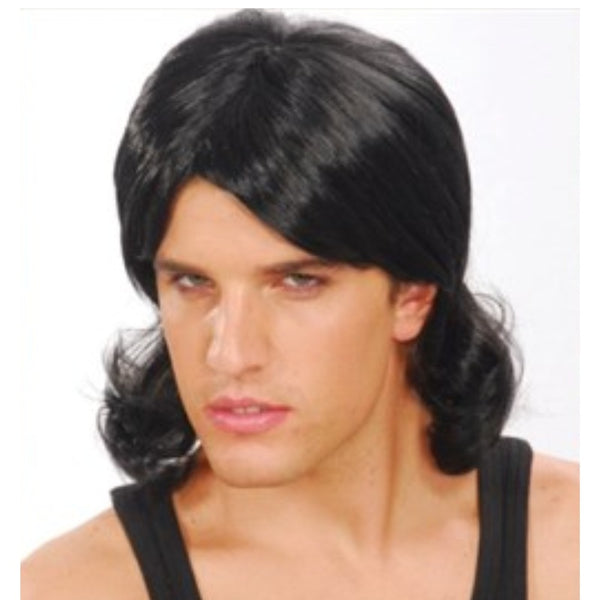 Black Glam Mullet wig with short top and long back 80s hairstyle