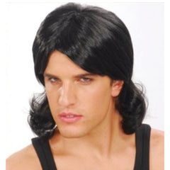 Black Glam Mullet wig with short top and long back 80s hairstyle