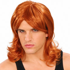 Ginger glam mullet wig with short layered top and shoulder-length back