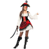 Ladies pirate costume with feathered hat