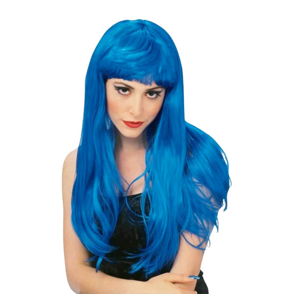 Glamour Long Blue Wig with bangs.