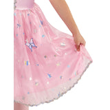 Close-up of the Glinda deluxe costume skirt featuring shimmering tulle layers and butterfly embellishments.
