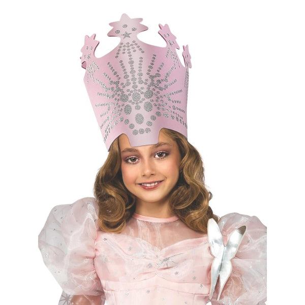 Glinda The Good Witch Crown - Child, made of pink foam embellished with silver glitter.