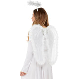 White angel wings with silver glitter and halo