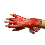Gloves - Red Lace Fingerless, with medium floral lace with attached wrist frill.