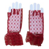 Gloves - Red Lace Fingerless, fine lace with wrist frill.