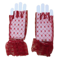 Gloves - Red Lace Fingerless, with medium floral lace with attached wrist frill.