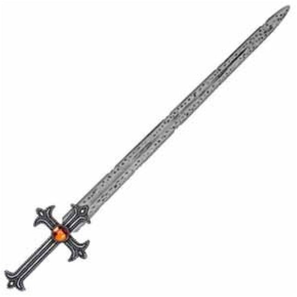 God & Goddess Crusader Sword, silver plastic with red stone.