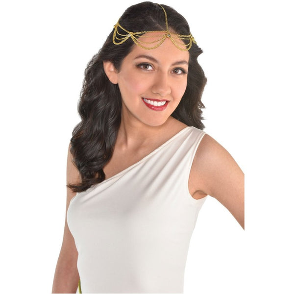 Goddess gold hair jewellery in scalloped chain design.