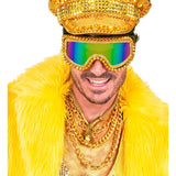 Gold chin necklace worn with festival accessories
