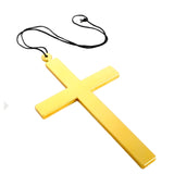 Gold Cross Necklace measuring 23 cm x 13 cm on a cord – priest, nun, or monk costume accessory