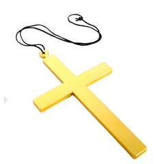 Gold Cross Necklace measuring 23 cm x 13 cm on a cord – priest, nun, or monk costume accessory