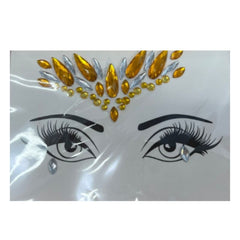 Gold Diamante Face Jewels for festivals, princess costumes, and disco parties