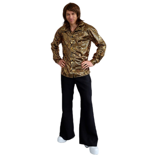 Gold Disco Dude Shirt black and gold retro print front view