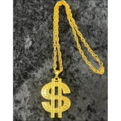 Gold dollar sign necklace with 68cm chain for pimp or rapper costume