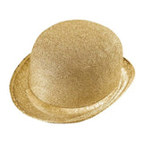 Gold lurex bowler hat with shimmering finish for costume wear