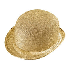Gold lurex bowler hat with shimmering finish for costume wear