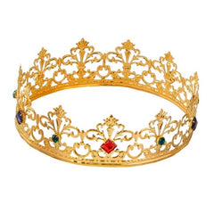 Gold ornate royal crown with gems adult costume accessory