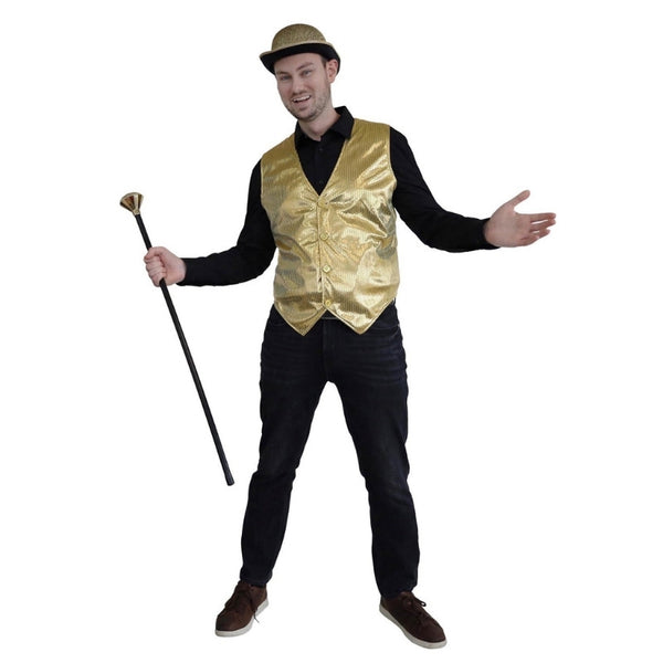 Gold sequin vest for adults with button front and satin back