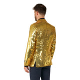 Back view of gold sequin blazer costume for men
