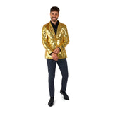 Man wearing gold sequin blazer costume