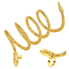 Gold snake finger bracelet with coiled serpent design for Egyptian costumes