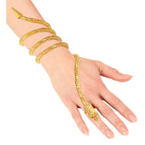 Metallic gold snake bracelet accessory that wraps around the wrist and finger