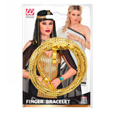 Packaged coiled gold snake costume bracelet with finger ring detail for themed parties