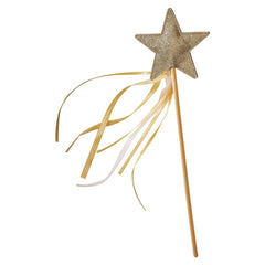 Gold star fairy wand with glitter and ribbons