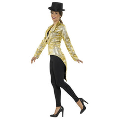 Ladies gold sequin tailcoat jacket for showgirl or ringmaster costume