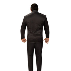 Gomez Addams Family adult costume with black pinstripe suit and necktie