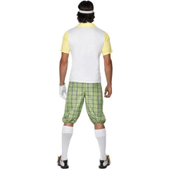 Men's Gone Golfing Costume with green plaid pants, shirt, visor, and glove
