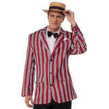 Good Time Sam Roaring 20's Adult Costume, red stripe jacket, straw boater hat, bow tie.