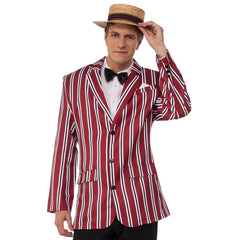 1920s red and white striped Good Time Sam costume with bowler hat and bow tie