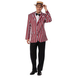 1920s red and white striped Good Time Sam costume with bowler hat and bow tie