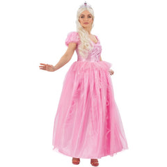 Good Witch Fairy adult costume with long pink dress and tiara for fairy-tale and fantasy themes