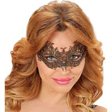 Woman wearing a decorative mask with blonde hair on a white background