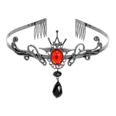 Gothic vampiress tiara with red gem and black crystal accent for vampire costumes