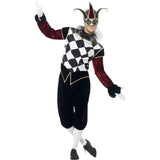Black Gothic Venetian Harlequin adult costume with top, trousers, and collar