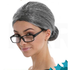 Grey grandma wig with bun old lady costume