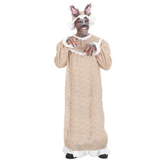 Grandma wolf costume with long nightie and matching bonnet featuring attached wolf ears, Red Riding Hood pair costume