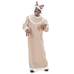 Grandma wolf costume with long nightie and matching bonnet featuring attached wolf ears, Red Riding Hood pair costume