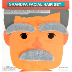Grey grandpa eyebrows and moustache set on display card