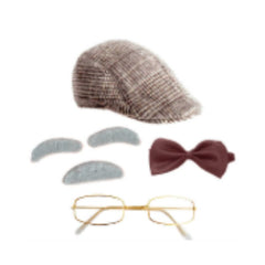 Grandpa Instant Kit with brown cap, bow tie, grey moustache, eyebrows, and glasses