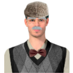 Grandpa Instant Kit with brown cap, bow tie, grey moustache, eyebrows, and glasses