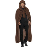 Adult brown gravekeeper’s cloak costume with attached hood – Halloween, medieval, or fantasy outfit