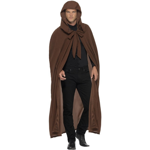 Adult brown gravekeeper’s cloak costume with attached hood – Halloween, medieval, or fantasy outfit