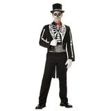 Graveyard groom skeleton costume with black tailcoat and skeletal detailing for hire in Brisbane